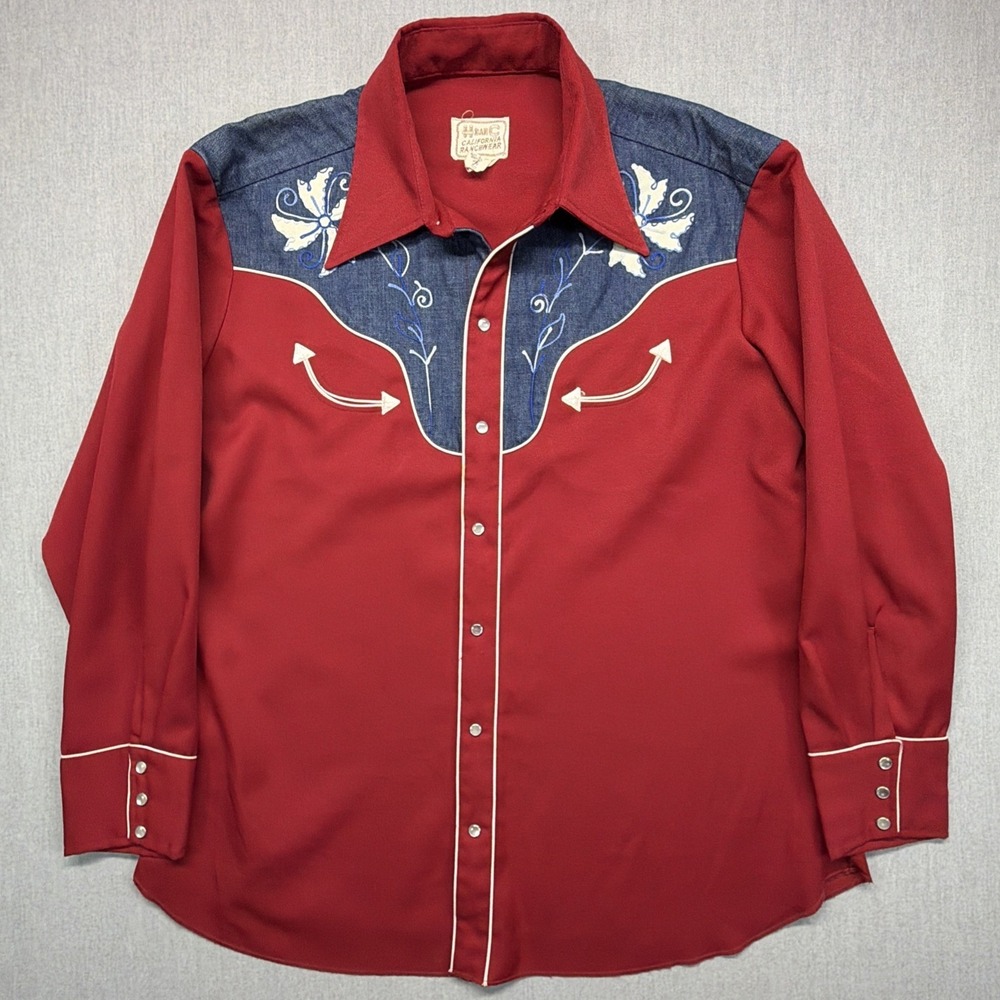 Vintage 50s‎ H Bar C Western Shirt Hollywood Chainstitch Mens Size 17.5